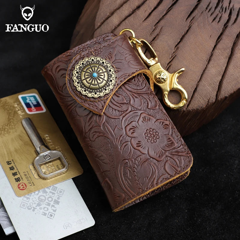Genuine Leather Key Wallet with Card Holder & Key Chain for Men