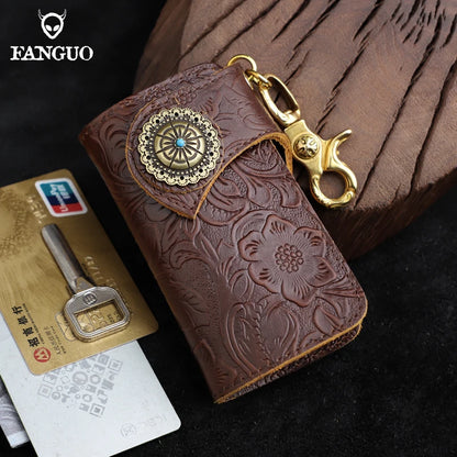 Genuine Leather Key Wallet with Card Holder & Key Chain for Men