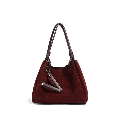 Suede Leather Bucket Bag for Women – Minimalist Handheld Tote