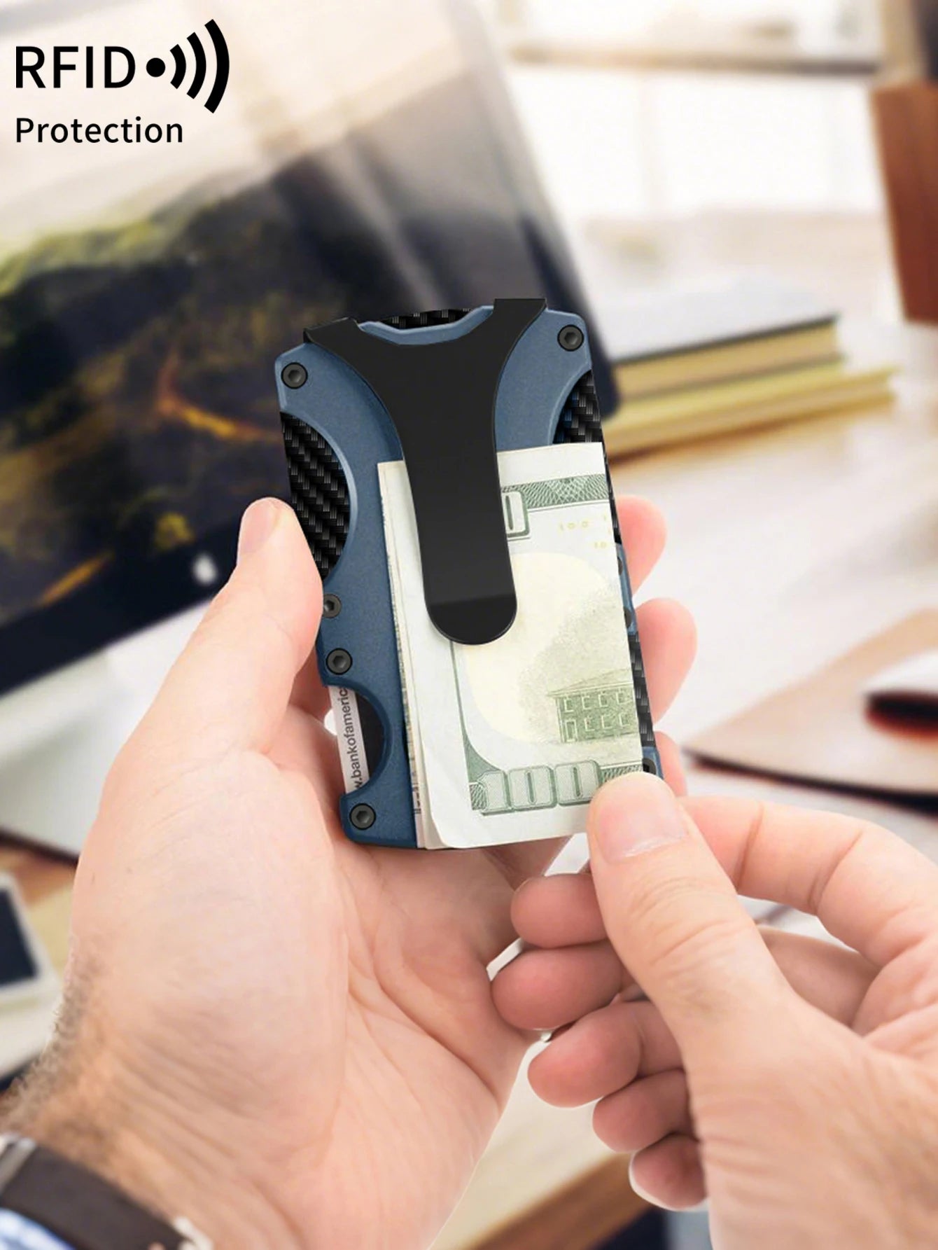 RFID Blocking Metal Minimalist Wallet for Men with Cash Pocket
