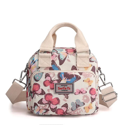 Floral Nylon Crossbody Bag – Women's Multi-Pocket Shoulder Bag