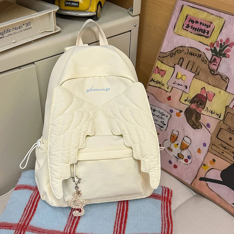 Angel Wing Nylon Backpack – Large Capacity Lightweight School Bag