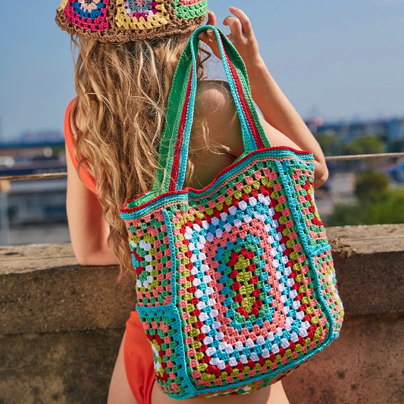 Bohemian Paisley Crochet Women Shoulder Bags Knitting Large Tote Bag Casual Lady Handbags Big