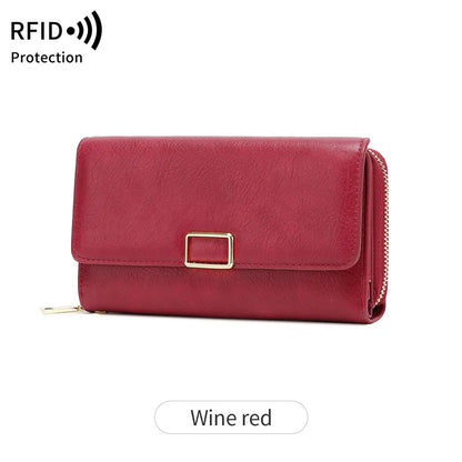 RFID Blocking Trifold Wallet for Women – Vintage Multifunction Long Cardholder
