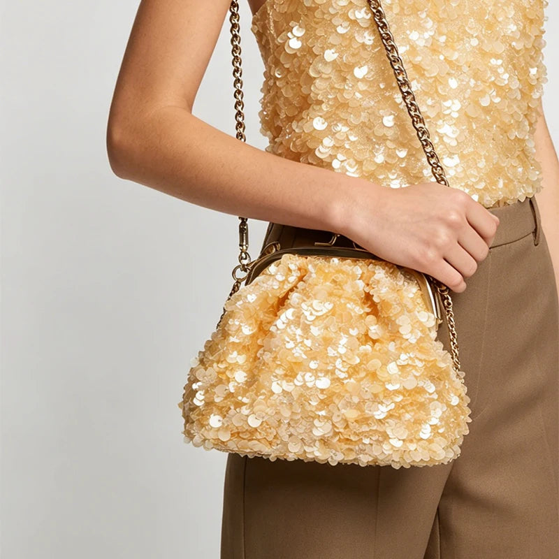 Sequin Kiss Lock Clutch Bag – Women's Elegant Evening Shoulder Bag