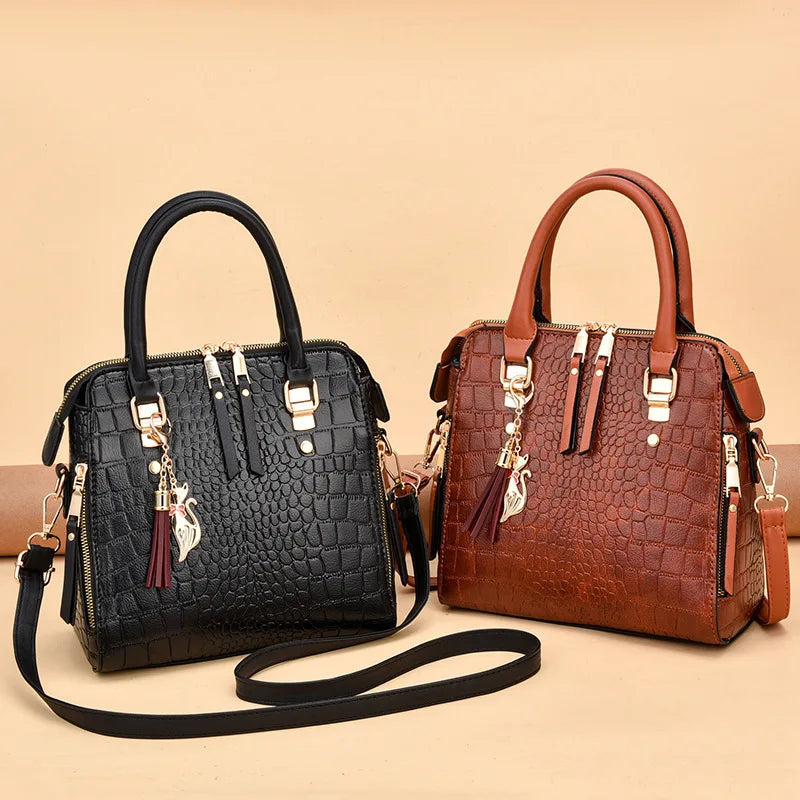 Luxury Alligator Pattern Handbag for Women – Large Capacity PU Leather