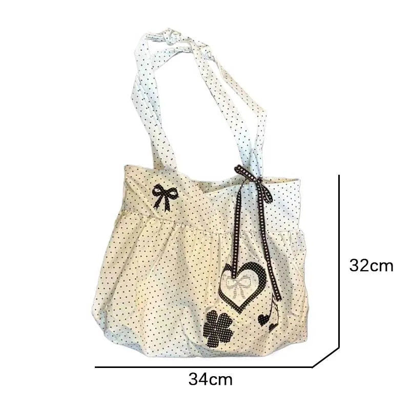 Korean Polka Dot Tote Bag – Cute Bow Shoulder Bag for Women