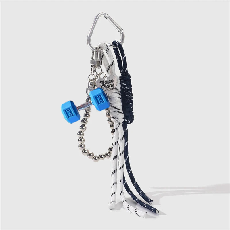 Dumbbell Keychain with Braided Rope & Silver Bead Chain