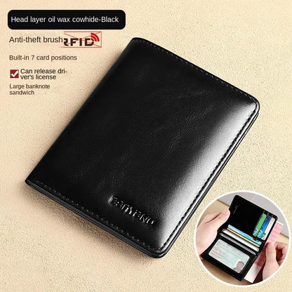 RFID Blocking Genuine Leather Wallet for Men – Slim Vertical Bifold with Card Holder