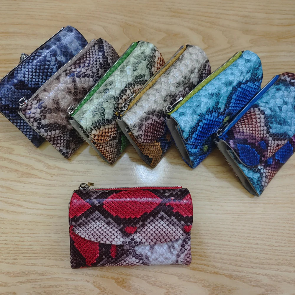 Python Pattern Leather Short Wallet for Women