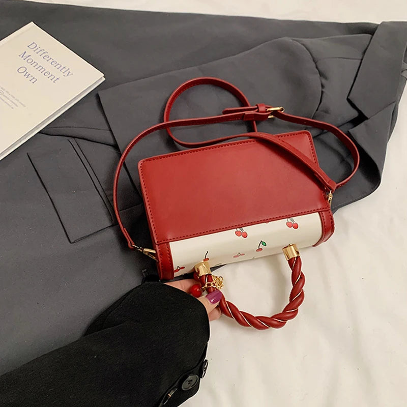 Cherry Print Crossbody Bag with Twisted Top Handle