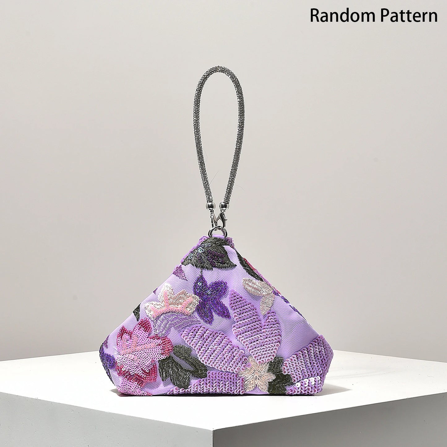 Floral Sequin Clutch Bag – Embroidery Wristlet Purse for Prom & Gala