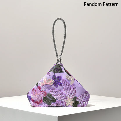 Floral Sequin Clutch Bag – Embroidery Wristlet Purse for Prom & Gala