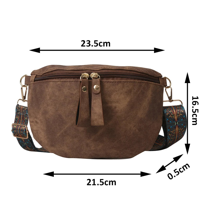 Women's PU Leather Crossbody Bag with Wide Boho Strap