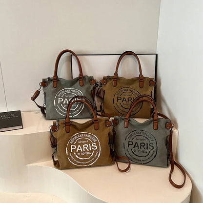Vintage Paris Canvas Tote Bag – Large Crossbody Shoulder Bag