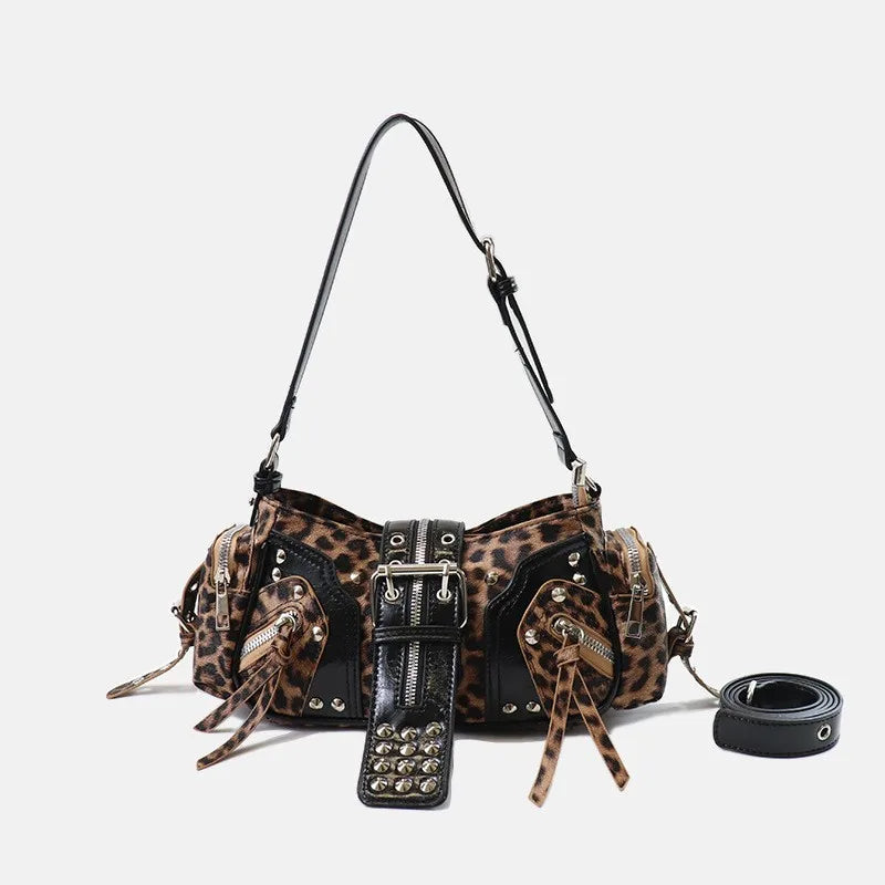 Gothic Rivet Shoulder Bag – Y2K Punk PU Leather Handbag