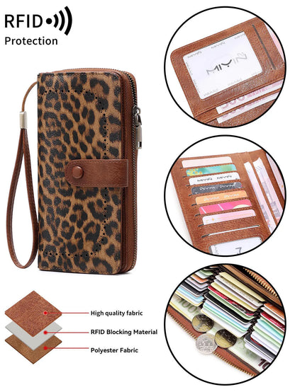 RFID Vintage Long Wallet for Women – Large Capacity Zipper Clutch