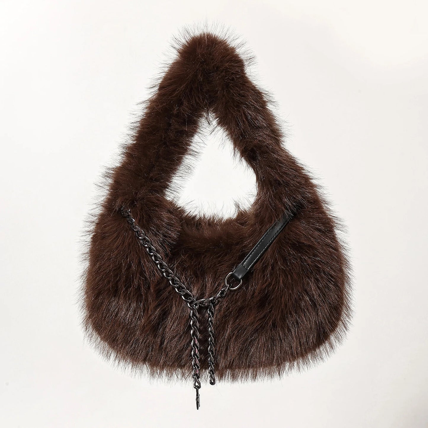 Fluffy Plush Shoulder Bag - Luxury Metal Chain Handbag for Women