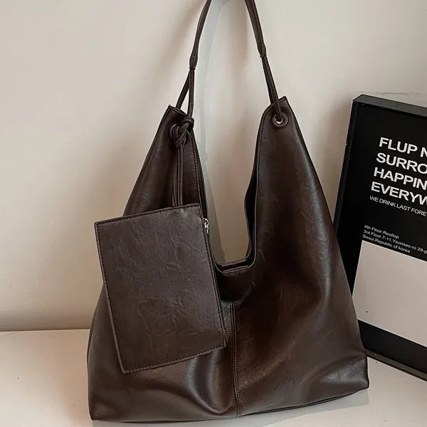 Large Capacity Soft Leather Hobo Shoulder Bag – Women's Retro Tote