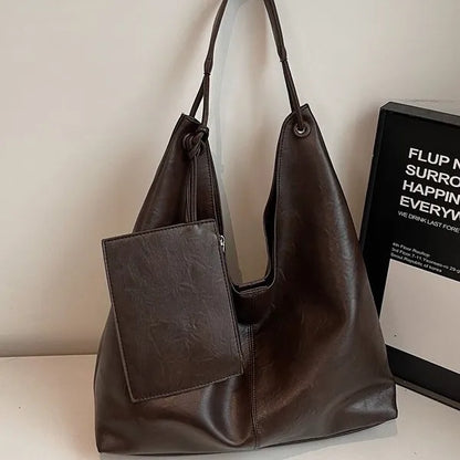 Large Capacity Soft Leather Hobo Shoulder Bag – Women's Retro Tote
