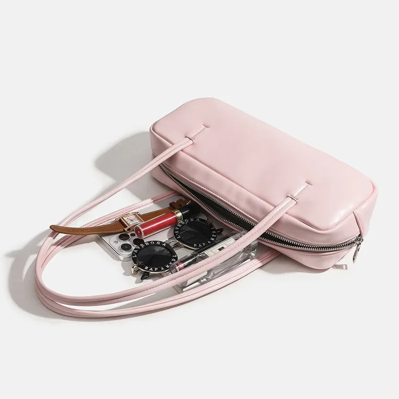 Bow Shoulder Bag Women's PU Leather Zipper Handbag with Star Charm