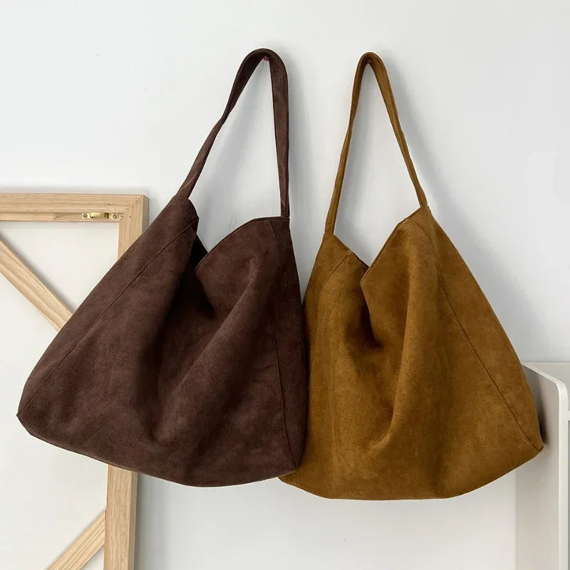 Women's Large Shoulder Tote Bag – Casual Suede-Look Handbag