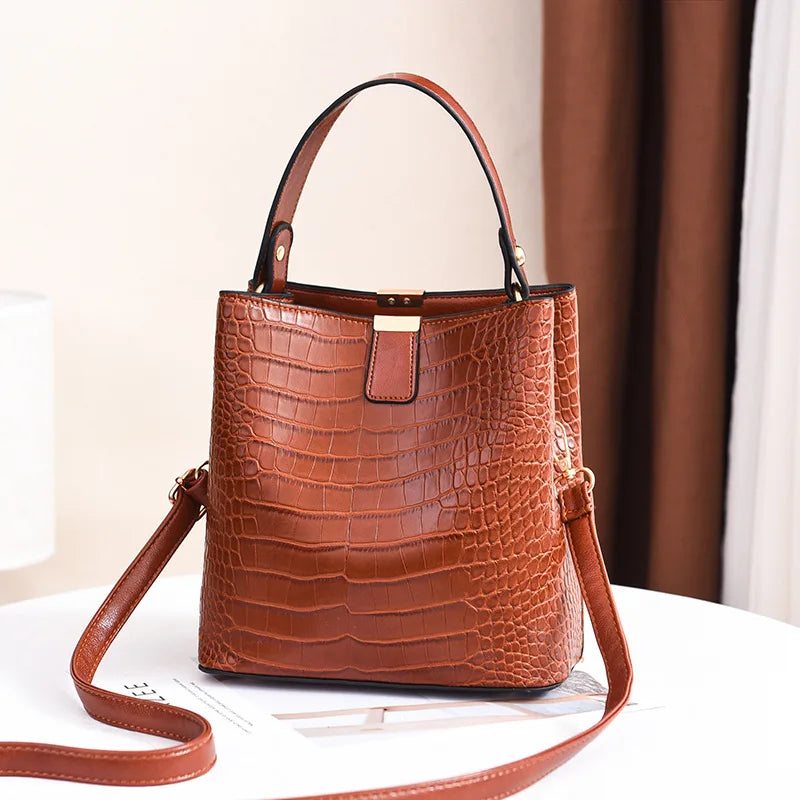 Crocodile Pattern Bucket Bag for Women – Large Crossbody Handbag