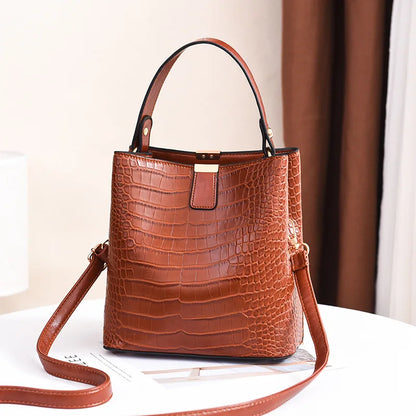Crocodile Pattern Bucket Bag for Women – Large Crossbody Handbag