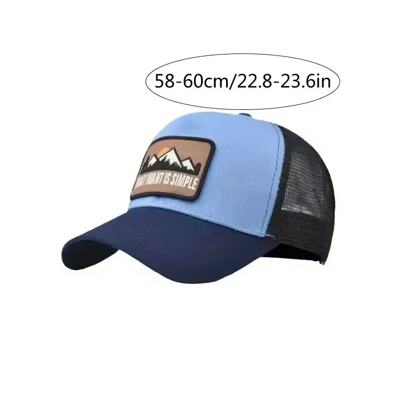 Mesh Trucker Hat with Mountain Patch – Unisex Outdoor Sports Cap