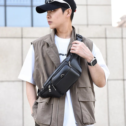 Men's Leather Fanny Pack Waist Bag – Retro Sling Chest Bum Bag
