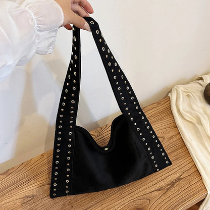 Frosted Leather Rivet Hobo Tote Bag – Women's Large Capacity Shoulder Bag