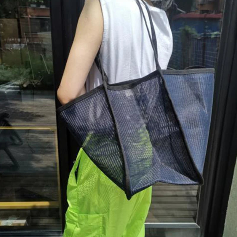 Mesh Beach Tote Bag – Transparent Hollow Shoulder Handbag