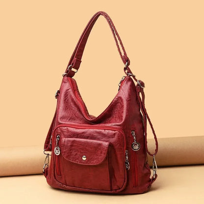 Vintage Women's PU Leather Shoulder Bag – Large Capacity Convertible Handbag