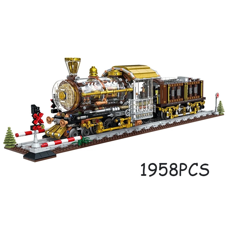 Steampunk Steam Train Building Blocks Set – 1958-Piece MOC Model
