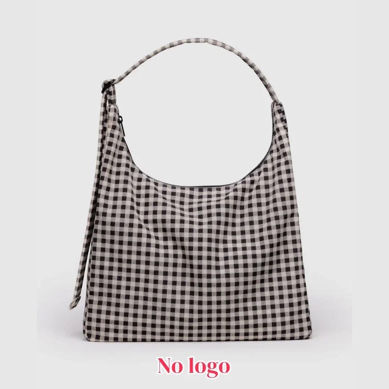 Plaid Nylon Tote Bag – Large Capacity Shoulder Handbag
