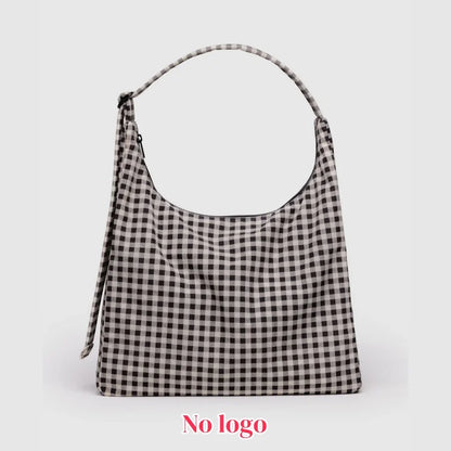 Plaid Nylon Tote Bag – Large Capacity Shoulder Handbag