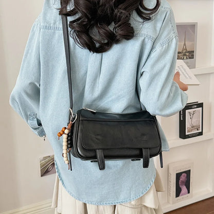 Women's Retro Soft Leather Crossbody Bag – Vintage Shoulder Bag with Optional Pendant