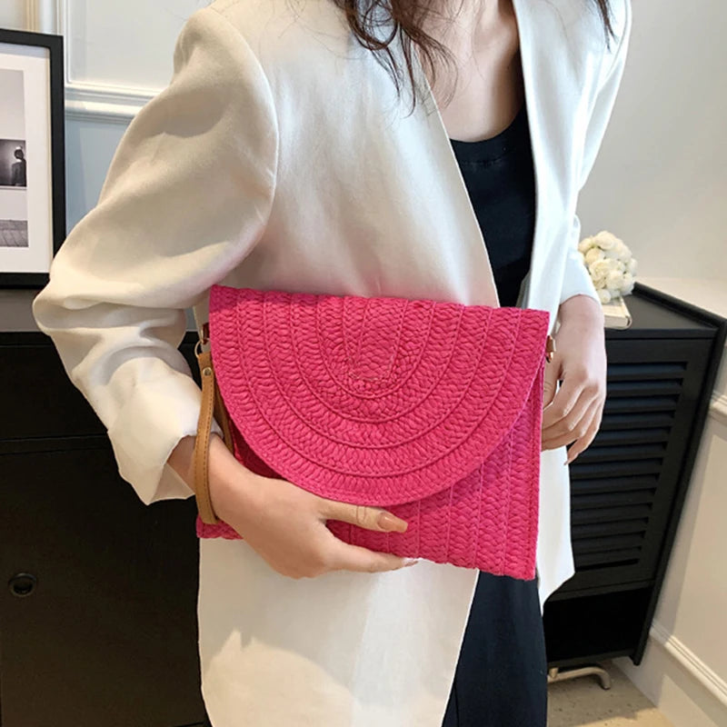 Straw Crossbody Bag for Women – Handwoven Envelope Purse
