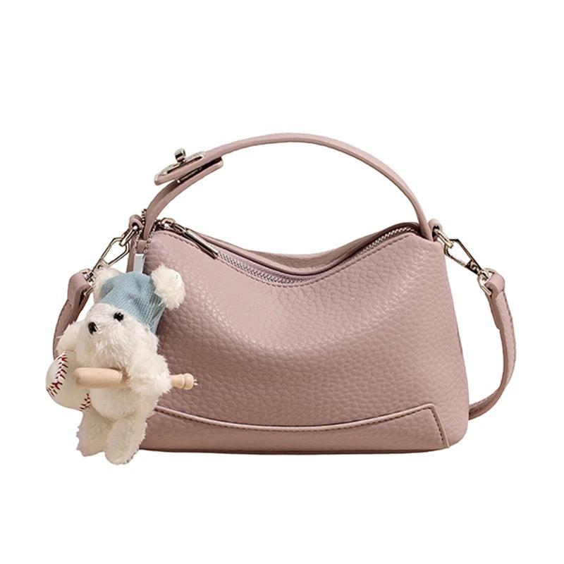 Soft Leather Shoulder Bag – Women's Crossbody Handbag with Charm