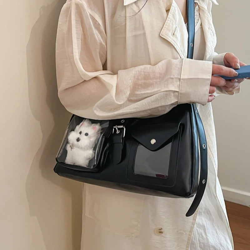 Y2K Clear Window Crossbody Bag – Multi-Pocket Shoulder Purse