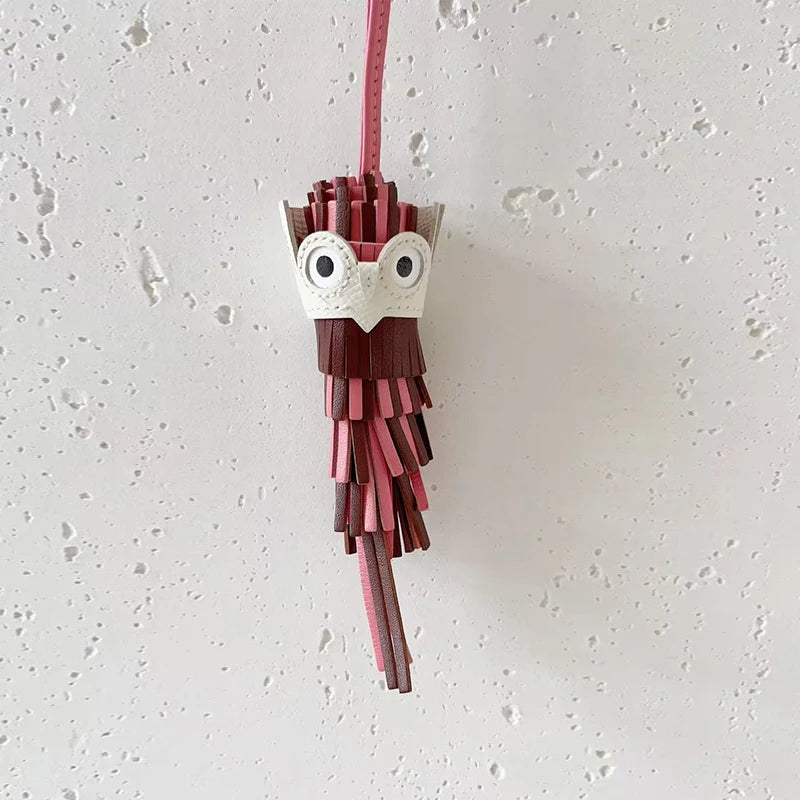 Leather Owl Keychain – Handcrafted Bag Charm Pendant