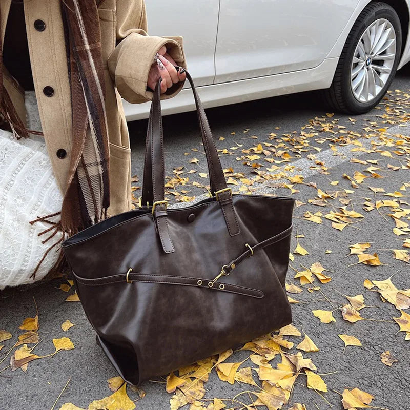 Europe America Tote Bag Retro Large-Capacity Shoulder Bags High-End Solid Color Casual Premium