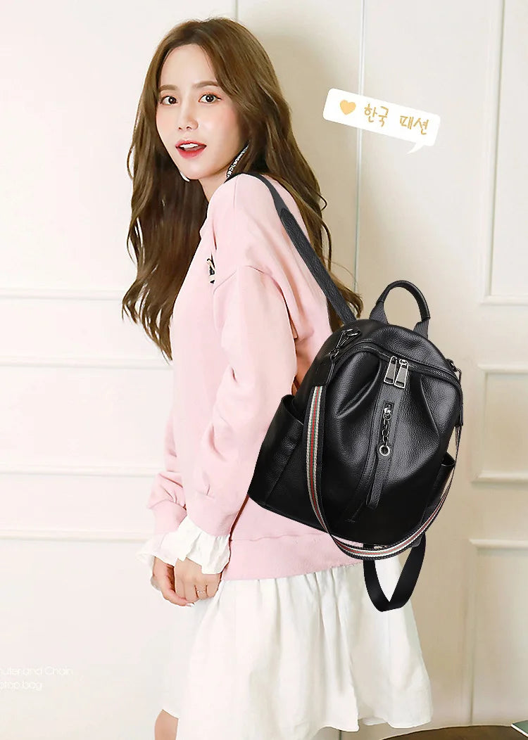 Genuine Leather Backpack for Women – Casual Cowhide Daypack
