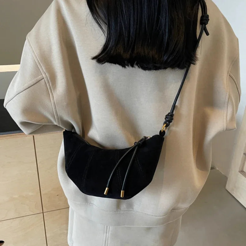 Faux Suede Crossbody Shoulder Bag for Women – Soft Drawstring Hobo