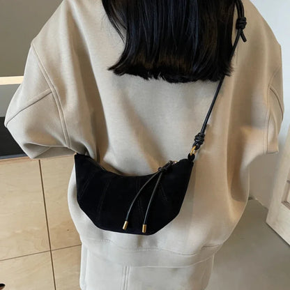 Faux Suede Crossbody Shoulder Bag for Women – Soft Drawstring Hobo