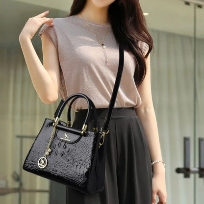 Crocodile Pattern Leather Handbag – Women's Large Capacity Shoulder Bag