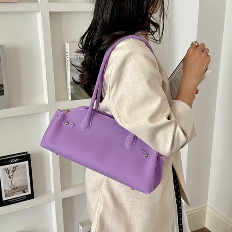 Women's PVC Shoulder Bag Solid Color Casual Tote Handbag