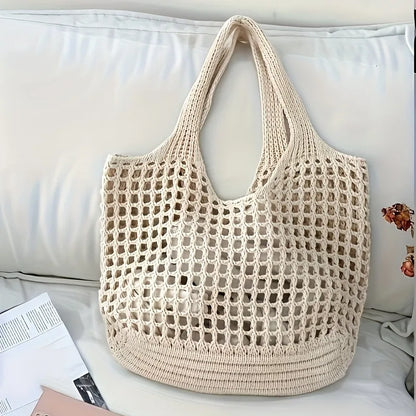 Crochet Tote Bag – Large Capacity Hollow Woven Shoulder Bag