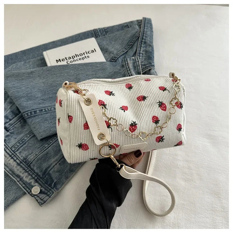 Corduroy Small Fresh Strawberry Crossbody Bag Chain Niche Pillow Casual Versatile Commuter Underarm