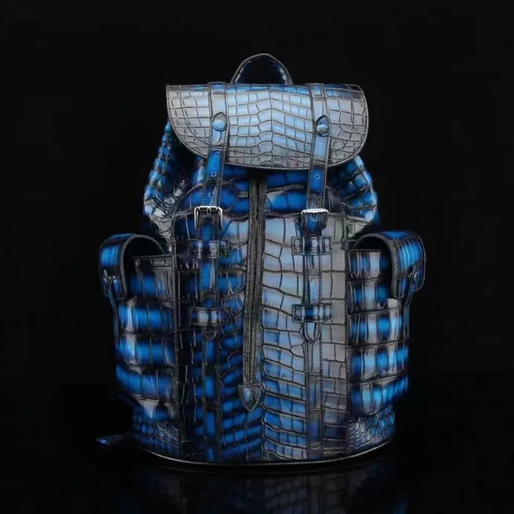 Crocodile Leather Backpack – Large Capacity Luxury Unisex Designer Bag